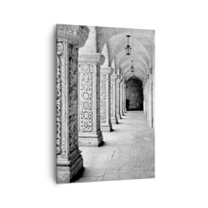 Impression sur toile - Image sur toile - Colonnes historiques dans une prise de vue monochrome - 70x100cm - Où cela mène-t-il…? - Décoration murale moderne pour le salon et la chambre ARTTOR