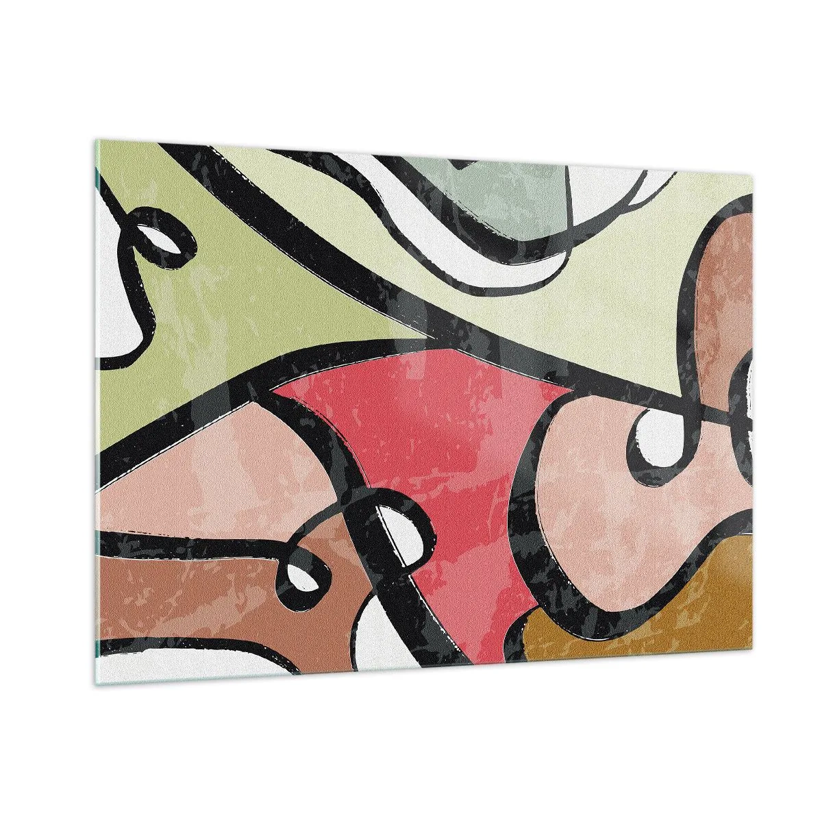 Impression sur verre - Image sur verre - Abstraction colorée avec des lignes noires - 100x70cm - Pirouettes parmi les couleurs - Décoration murale moderne pour le salon et la chambre ARTTOR