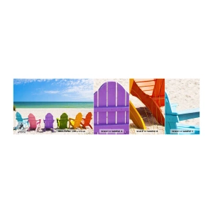 Échantillon de Papier Peint Autocollant Deluxe Sticker - Plage arc-en-ciel - Paysage, Plage, Chaises longues - 100x30 cm