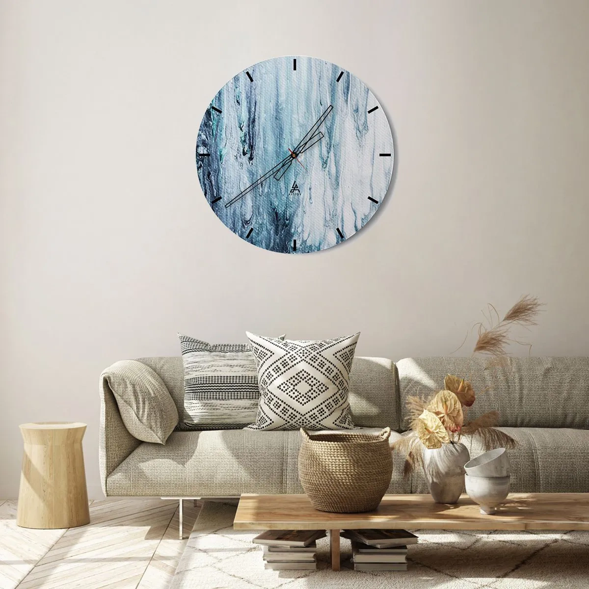 Horloge murale - Pendule murale - Cascade abstraite dans les tons de bleu - 30x30cm - Une glace bleue - Décoration murale moderne pour le salon, la cuisine et la chambre ARTTOR