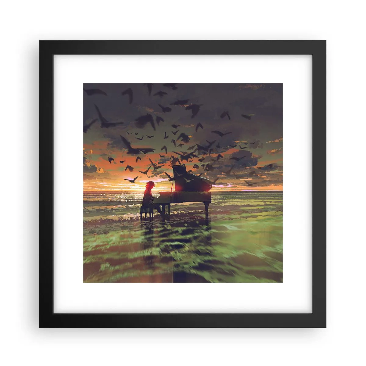 Affiche dans un cadre noir - Poster - Concert pour piano et vagues - 30x30 cm