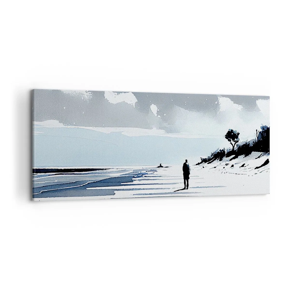 Impression sur toile - Image sur toile - Une silhouette solitaire marchant sur une plage déserte - 120x50cm - Seul à seul - Décoration murale moderne pour le salon et la chambre ARTTOR