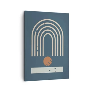 Impression sur toile - Image sur toile - Motif géométrique dans les tons bleu marine, beige et orange sur fond sombre - 50x70cm - Géométrie sur la grenade - Décoration murale moderne pour le salon et la chambre ARTTOR