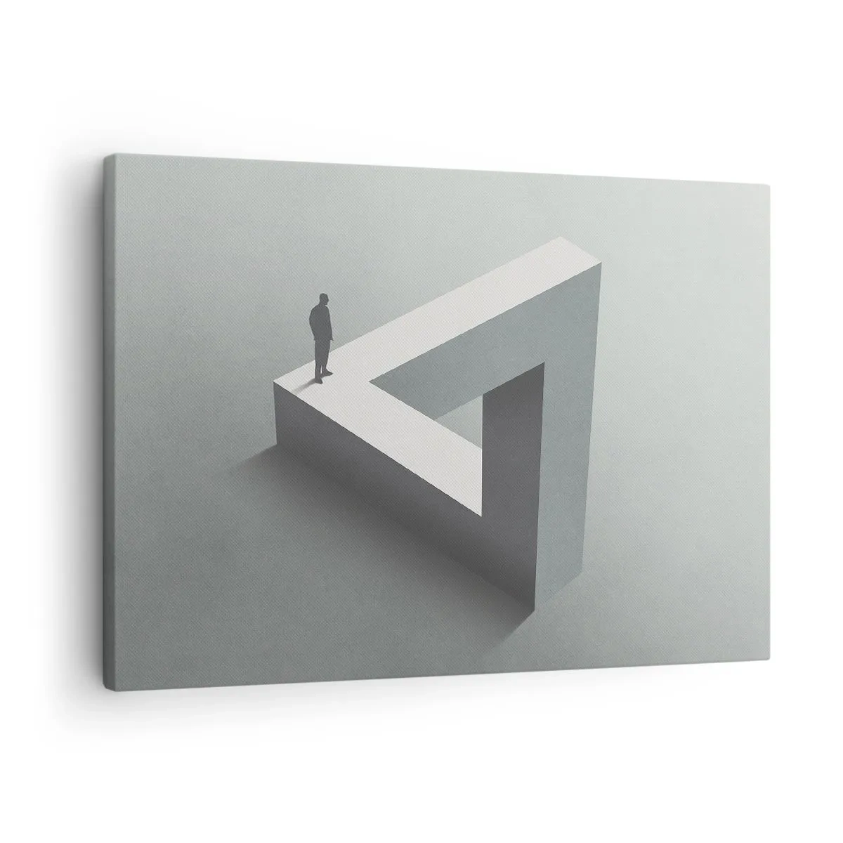 Impression sur toile - Image sur toile - Une figure debout sur un triangle de Penrose dans des tons de gris. - 70x50cm - Mais c'est possible - Décoration murale moderne pour le salon et la chambre ARTTOR