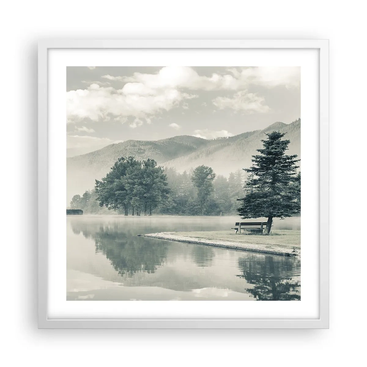 Affiche dans un cadre blanc - Poster - Le lac dort encore - 50x50 cm
