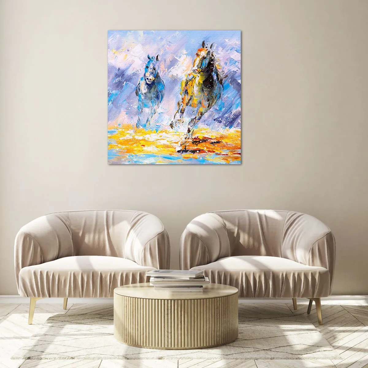 Impression sur verre - Image sur verre - À travers l'éblouissement du galop - 70x70 cm