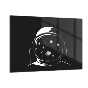 Impression sur verre - Image sur verre - Astronaute avec des étoiles et des planètes dans son casque sur fond noir - 120x80cm - Sympa la vue - Décoration murale moderne pour le salon et la chambre ARTTOR