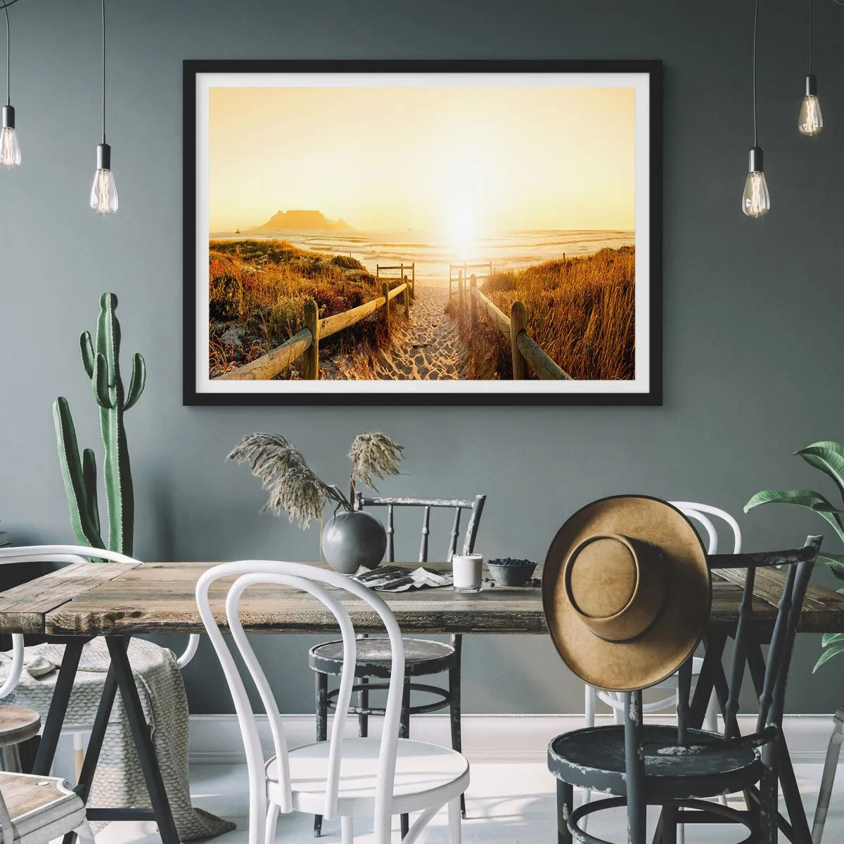 Affiche dans un cadre noir - Poster - A travers la dune, vers le soleil - 50x40 cm