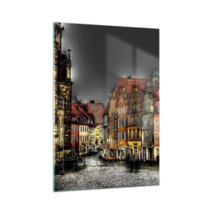 Impression sur verre - Image sur verre - Des immeubles colorés sur fond de ciel nuageux - 50x70cm - La seule chose qui manque est un carrosse enchantée - Décoration murale moderne pour le salon et la chambre ARTTOR