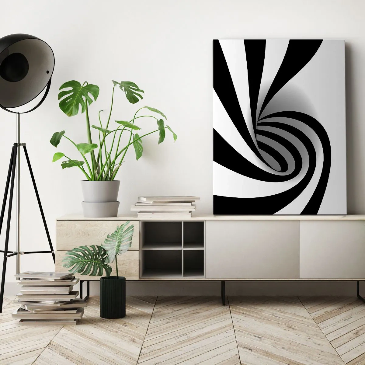 Impression sur toile - Image sur toile - Vortex optique abstrait en noir et blanc - 50x70cm - Et pourtant ça tourne - Décoration murale moderne pour le salon et la chambre ARTTOR