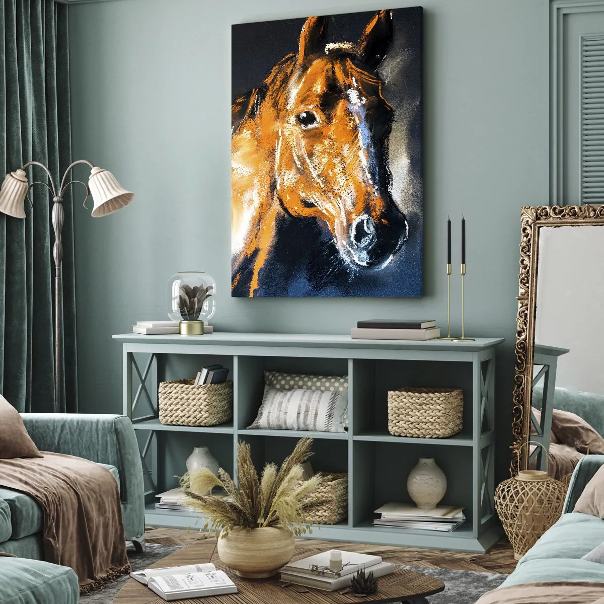 Impression sur toile - Image sur toile - Portrait d'un cheval dans un style pictural dynamique - 50x70cm - Et alors, tu y vas ? - Décoration murale moderne pour le salon et la chambre ARTTOR