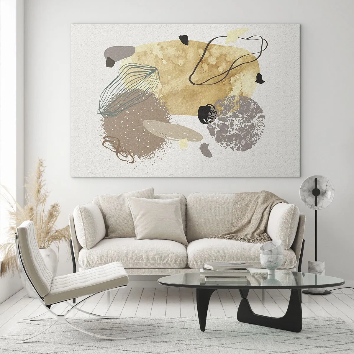 Impression sur verre - Image sur verre - Abstraction beige et marron aux formes irrégulières - 70x50cm - Plumcologie appliquée - Décoration murale moderne pour le salon et la chambre ARTTOR