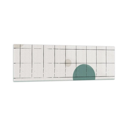 Impression sur verre - Image sur verre - Cercles colorés abstraits sur un fond de grille géométrique - 160x50cm - Piégé. Nous ou eux ? - Décoration murale moderne pour le salon et la chambre ARTTOR