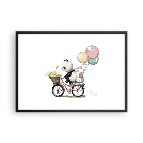 Affiche dans un cadre noir - Poster - Panda sur un vélo avec des ballons et des fleurs - 70x50cm - Jour de chance - Décoration murale moderne pour le salon et la chambre ARTTOR