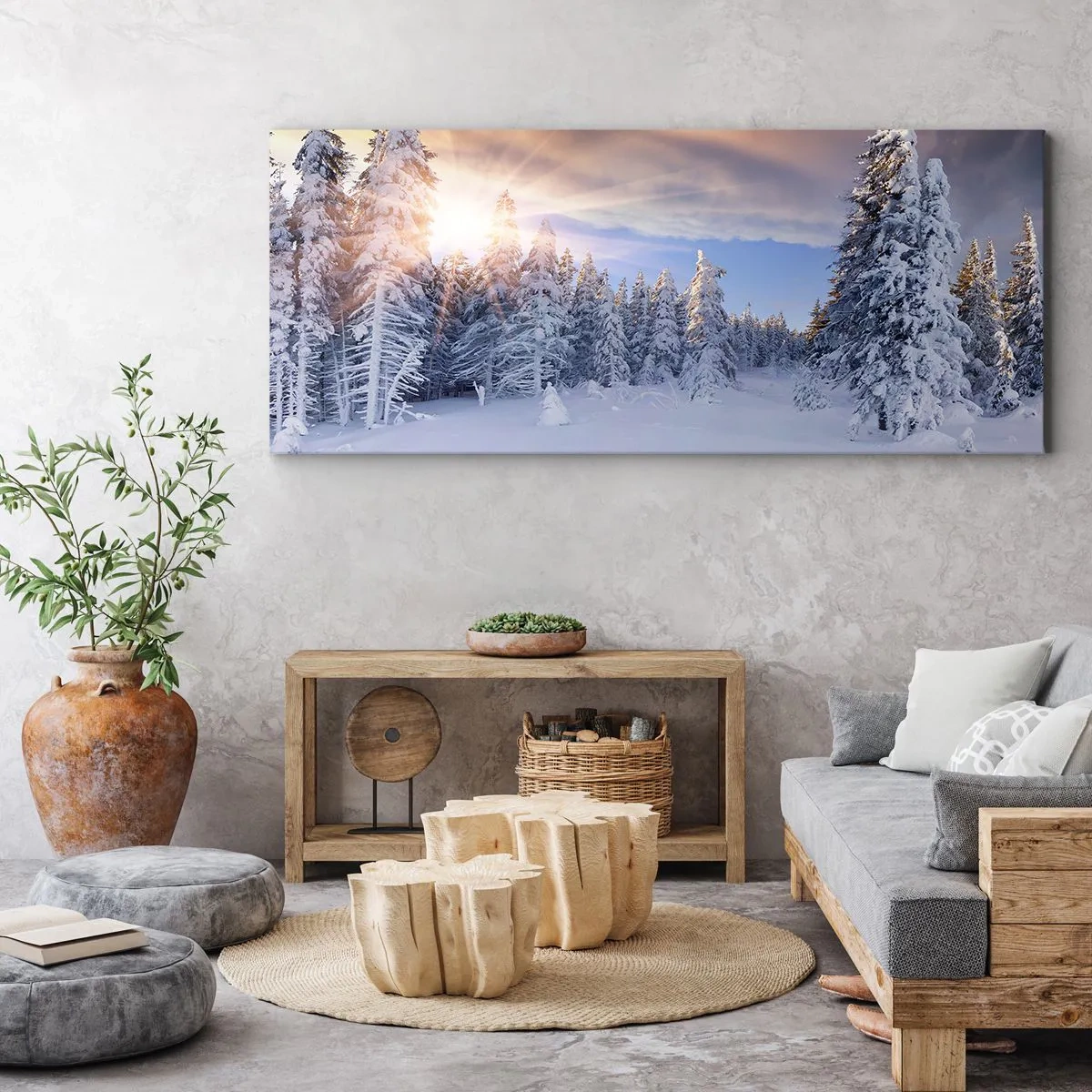 Impression sur toile - Image sur toile - Un spectacle enneigé de la nature - 100x40 cm