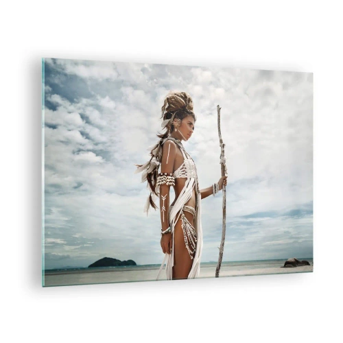 Impression sur verre - Image sur verre - Une figure exotique contre la plage et le ciel - 70x50cm - Reine des tropiques - Décoration murale moderne pour le salon et la chambre ARTTOR