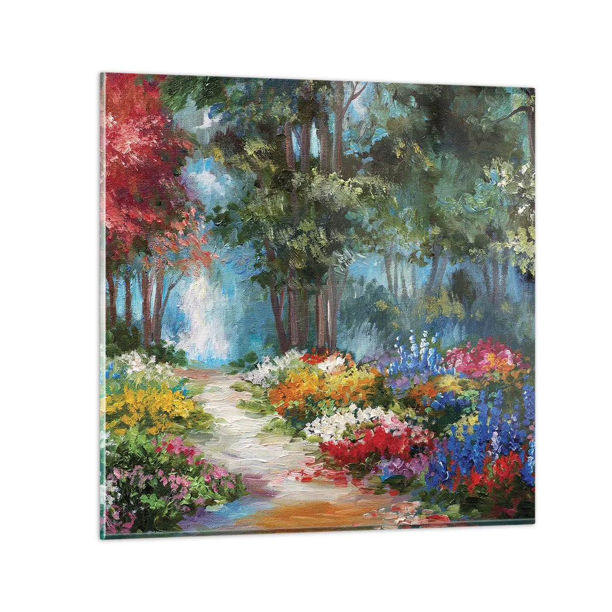 Impression sur verre - Image sur verre - Jardin forestier, forêt de fleurs - 70x70 cm