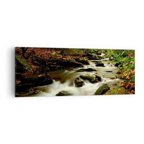 Impression sur toile - Image sur toile - Un ruisseau forestier coulant entre des pierres entourées de verdure - 140x50cm - Comme de l'argent liquide - Décoration murale moderne pour le salon et la chambre ARTTOR