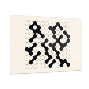 Impression sur verre - Image sur verre - Une mosaïque graphique en noir et blanc composée de points connectés. - 100x70cm - Jeu chinois – variation - Décoration murale moderne pour le salon et la chambre ARTTOR