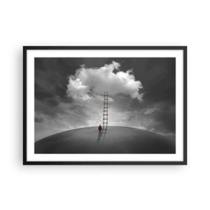 Affiche dans un cadre noir - Poster - Une personne portant un manteau rouge et une échelle menant à un nuage - 70x50cm - Tout est possible - Décoration murale moderne pour le salon et la chambre ARTTOR