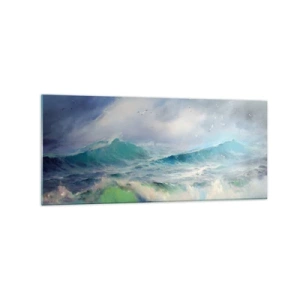 Impression sur verre - Image sur verre - De grosses vagues sur l'océan - 120x50cm - "Le tourbillon hurlait de triomphe..." - Décoration murale moderne pour le salon et la chambre ARTTOR