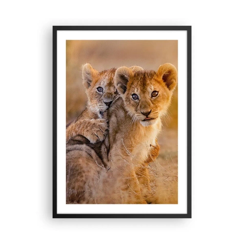 Affiche dans un cadre noir - Poster - Lionceaux dans la savane africaine - 50x70cm - Ne pas déranger! On s'amuse - Décoration murale moderne pour le salon et la chambre ARTTOR