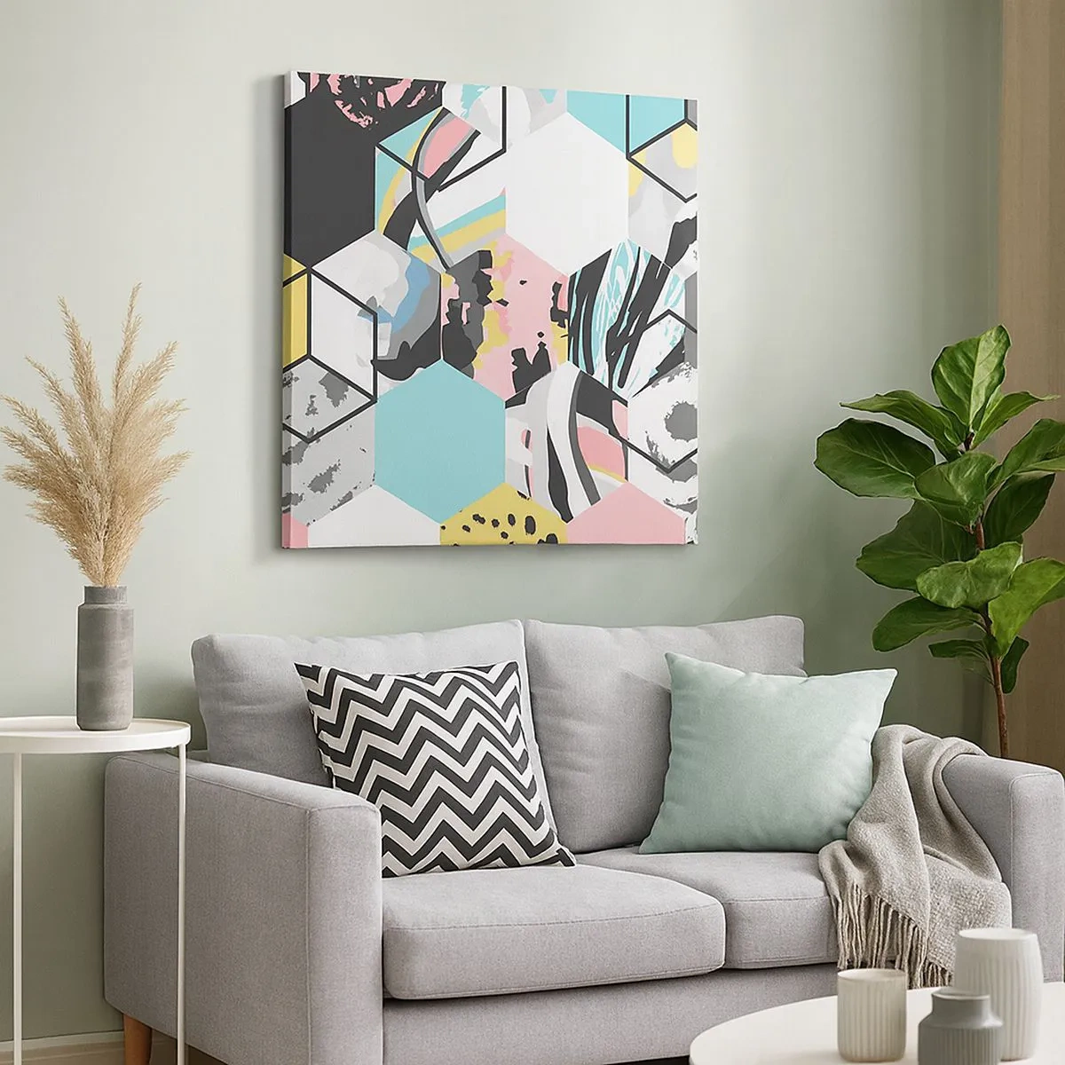 Impression sur toile - Image sur toile - Hexagones et cubes en six couleurs - 30x30 cm