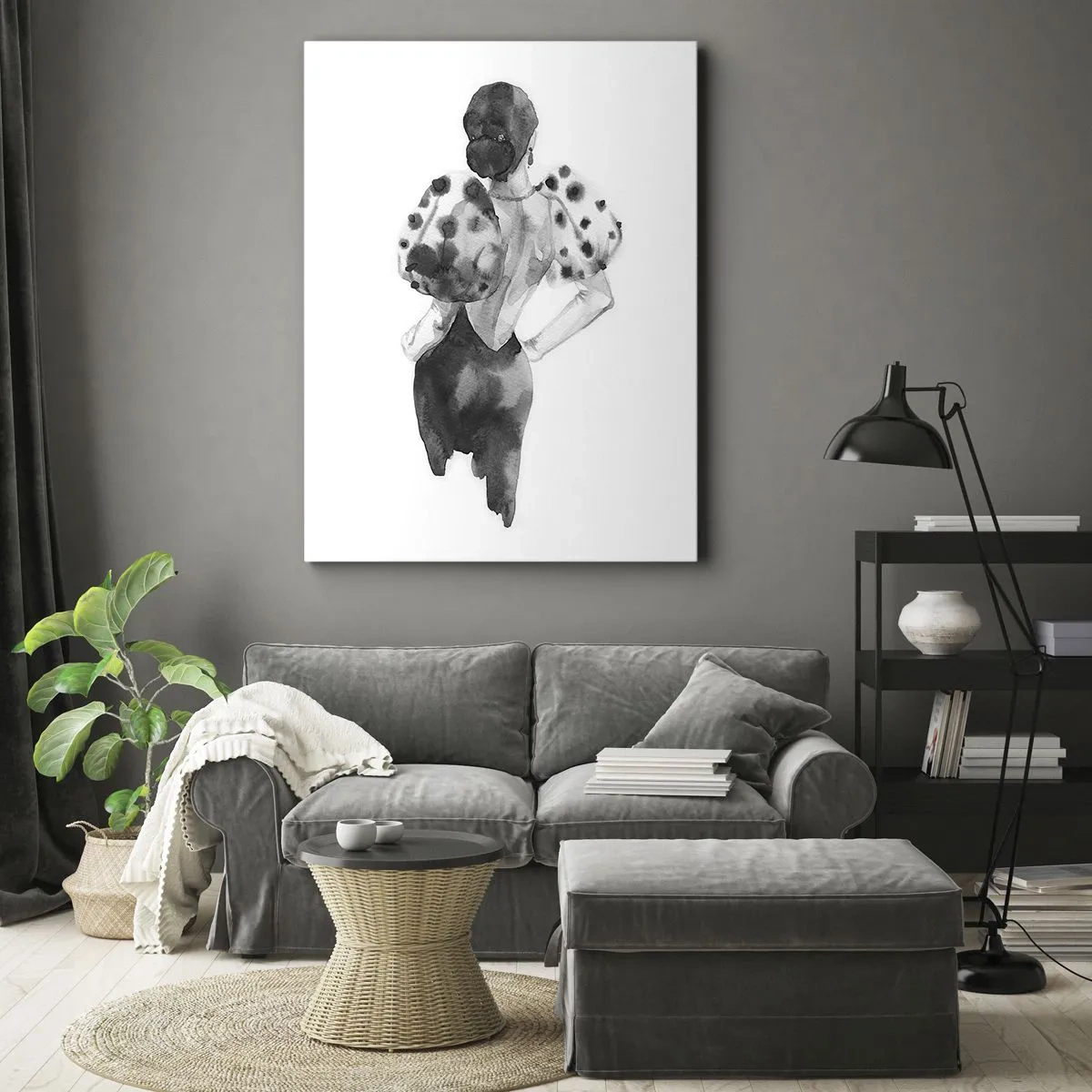 Impression sur toile - Image sur toile - Illustration aquarelle minimaliste d'une femme - 80x120cm - Elle est passée juste à côté - Décoration murale moderne pour le salon et la chambre ARTTOR