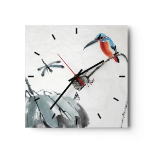 Horloge murale - Pendule murale - Un oiseau coloré sur fond de végétation et une libellule - 30x30cm - La vie du champ - Décoration murale moderne pour le salon et la chambre ARTTOR