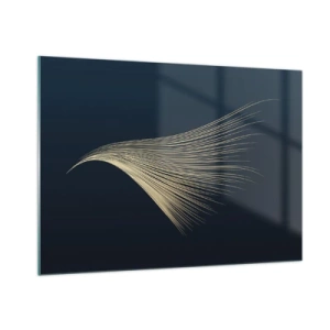 Impression sur verre - Image sur verre - Une ligne dorée ressemblant à une aile sur un fond bleu marine - 100x70cm - Comme les cheveux d'un ange - Décoration murale moderne pour le salon et la chambre ARTTOR