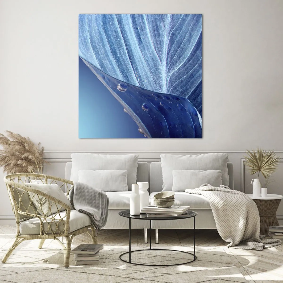 Impression sur verre - Image sur verre - Gouttes cachées du bleu - 60x60 cm