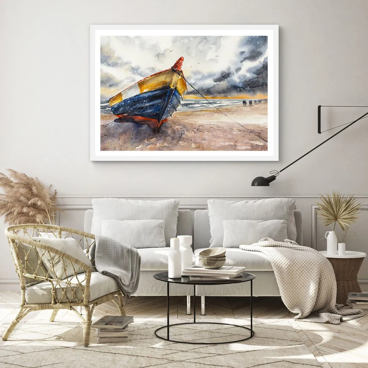 Affiche dans un cadre blanc - Poster - Repos sur le rivage - 70x50 cm