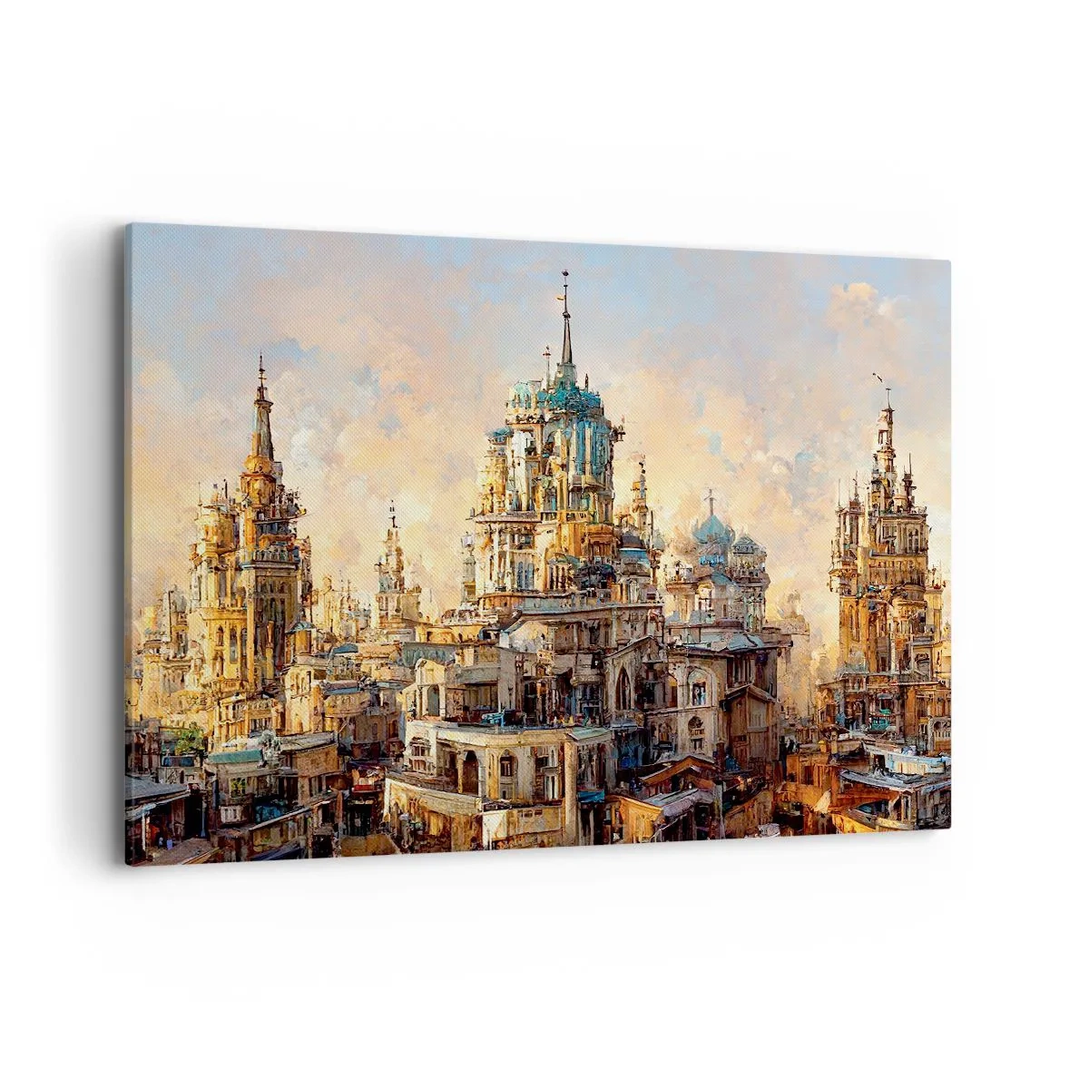 Impression sur toile - Image sur toile - Tours architecturales dans les rayons du soleil couchant - 100x70cm - Ville des villes - Décoration murale moderne pour le salon et la chambre ARTTOR