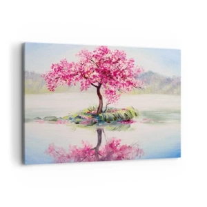 Impression sur toile - Image sur toile - Un arbre en fleurs sur une eau calme - 120x80cm - Fête du Printemps - Décoration murale moderne pour le salon et la chambre ARTTOR