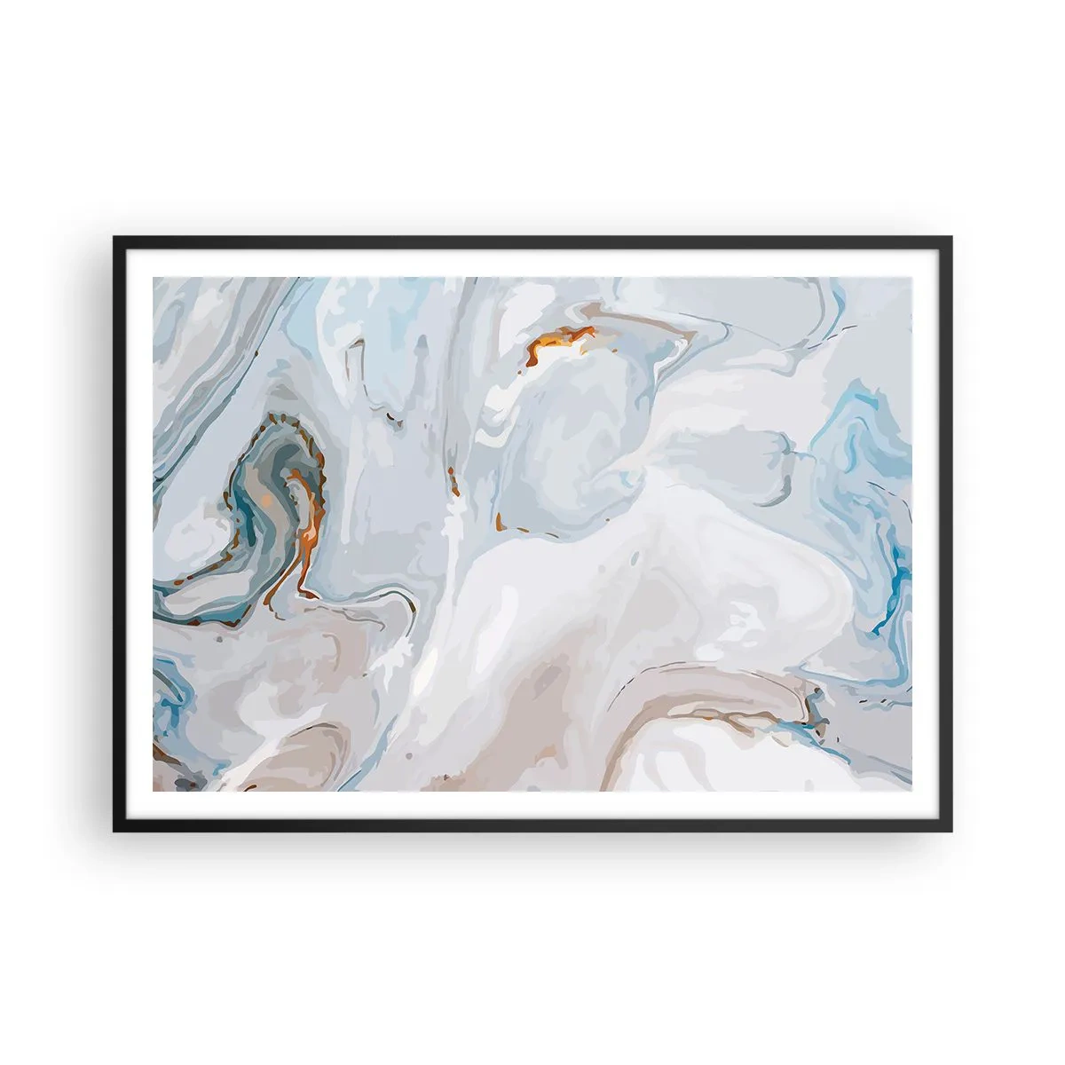 Affiche dans un cadre noir - Poster - Vagues abstraites dans des tons de bleu et de blanc - 100x70cm - Blanc surélevé - Décoration murale moderne pour le salon et la chambre ARTTOR