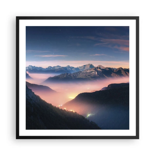 Affiche dans un cadre noir - Poster - Lumière dans les vallées - 60x60 cm