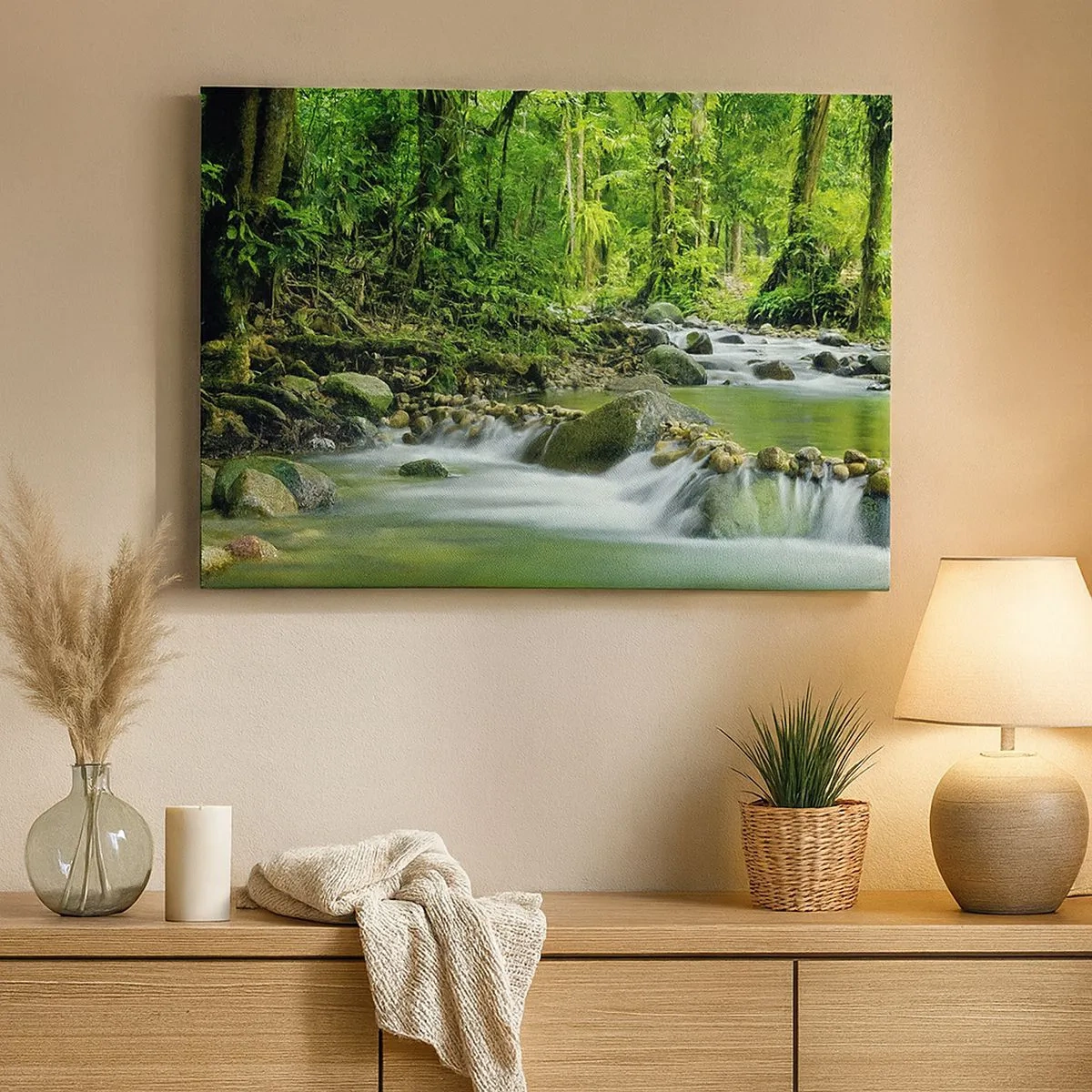 Impression sur toile - Image sur toile - Un ruisseau dans une forêt tropicale luxuriante - 70x50cm - Nager dans un océan de verdure - Décoration murale moderne pour le salon et la chambre ARTTOR