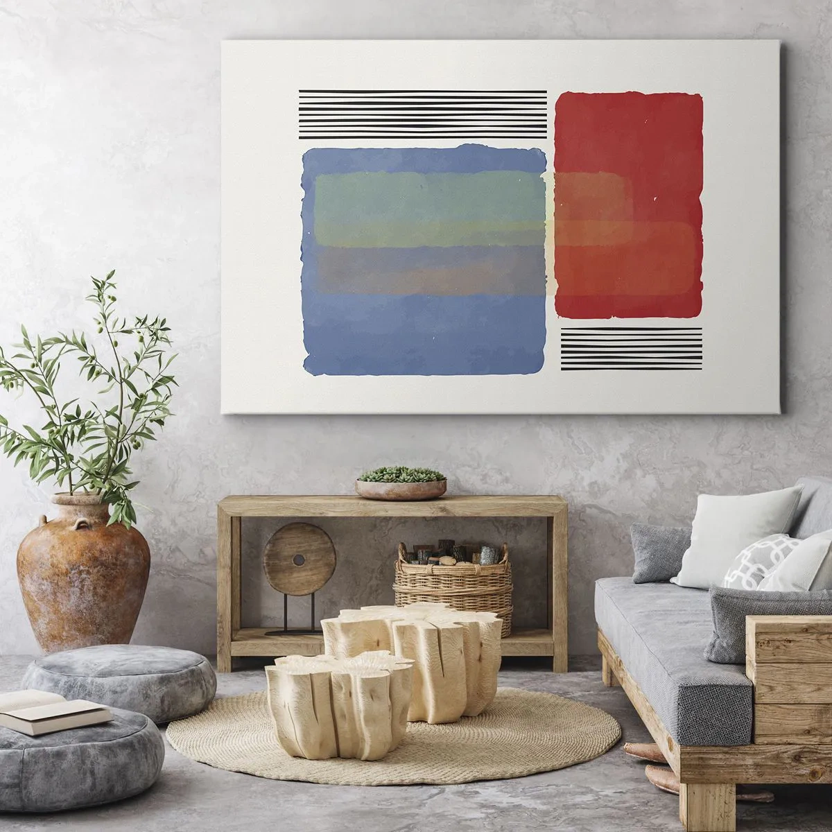 Impression sur toile - Image sur toile - Composition géométrique avec des blocs et des lignes colorés - 120x80cm - Esprit et lettre de la géométrie - Décoration murale moderne pour le salon et la chambre ARTTOR