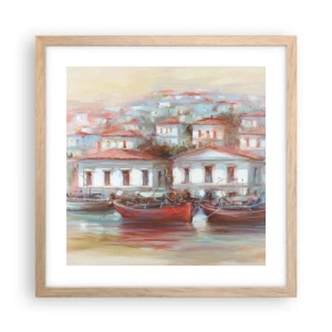 Affiche dans un chêne clair - Poster - Petite ville heureuse - 40x40 cm