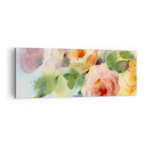 Impression sur toile - Image sur toile - Roses délicates de style aquarelle sur fond clair - 140x50cm - Délicat comme l'aquarelle - Décoration murale moderne pour le salon et la chambre ARTTOR