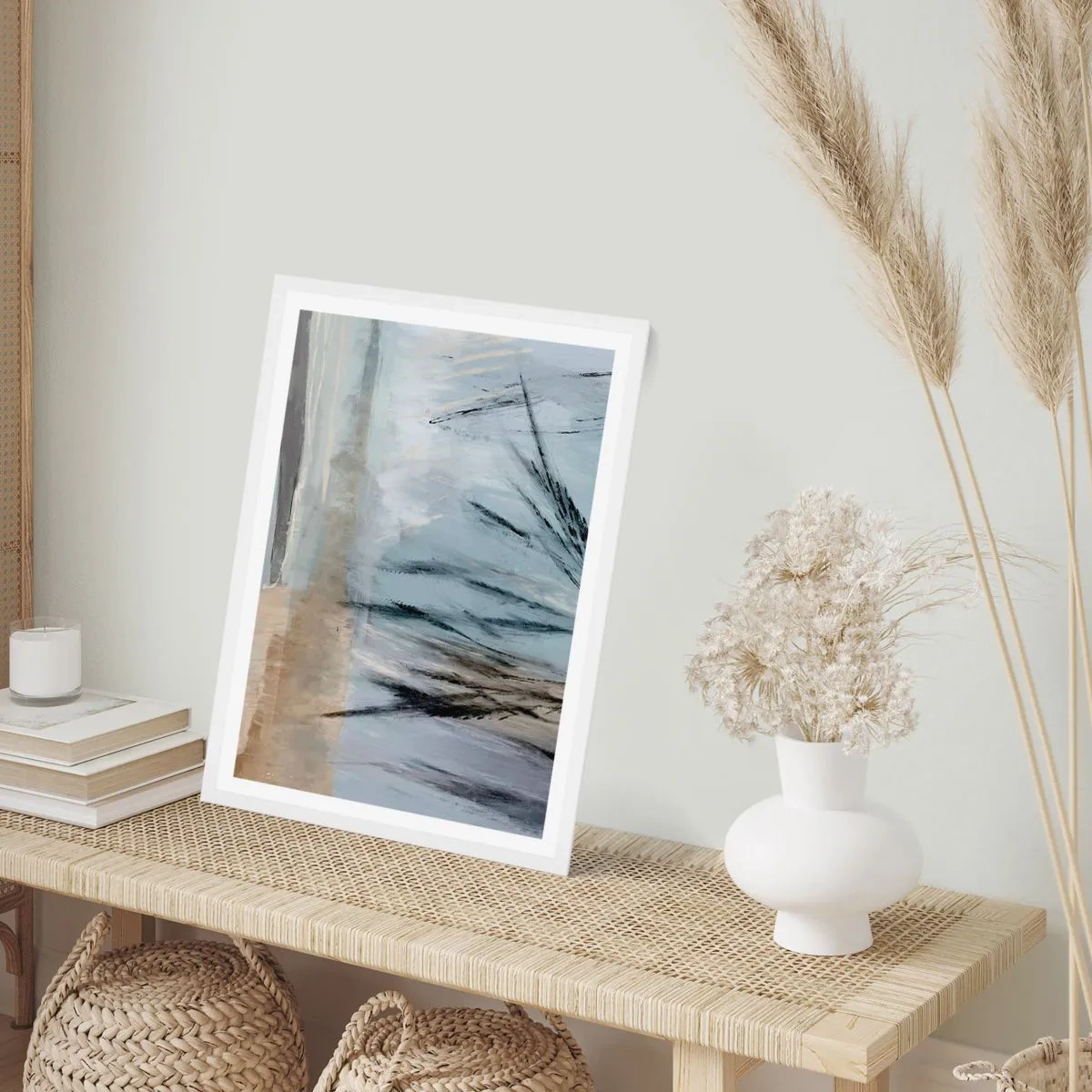 Affiche dans un cadre blanc - Poster - Champs d'hiver - 40x50 cm