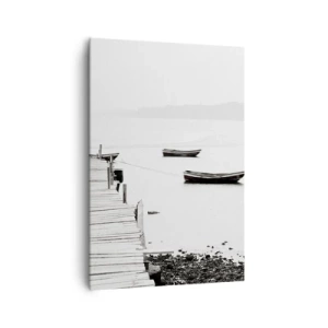 Impression sur toile - Image sur toile - Jetée en bois et bateaux sur une eau calme - 70x100cm - Calme et propre au bord de l'eau - Décoration murale moderne pour le salon et la chambre ARTTOR