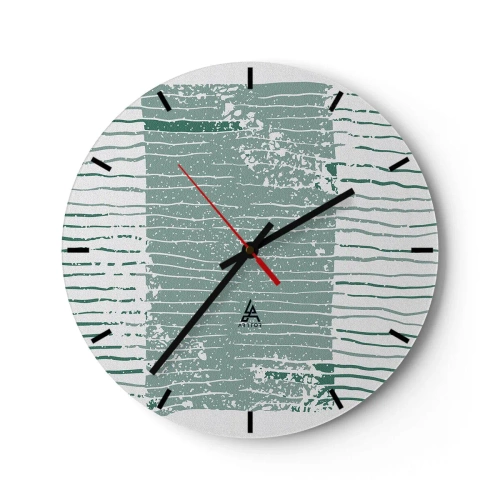 Horloge murale - Pendule murale - Une composition graphique avec des lignes horizontales dans des tons vert de mer. - 30x30cm - Abstraction de la mer - Décoration murale moderne pour le salon, la cuisine et la chambre ARTTOR