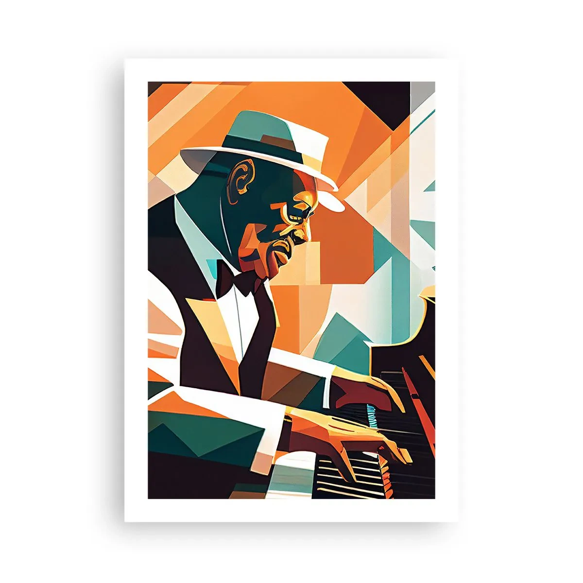 Affiche - Poster - Portrait abstrait d'un pianiste de style cubiste - 50x70cm - C’est tout le jazz - Décoration murale moderne pour le salon et la chambre ARTTOR