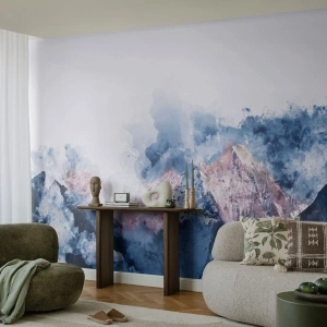 Papier Peint Photo Standard Eco - Paysage de montagne à l'aquarelle dans les tons bleu marine et violet - 100x70cm - Ce sont des sommets ! - Décoration murale moderne pour le salon et la chambre ARTTOR