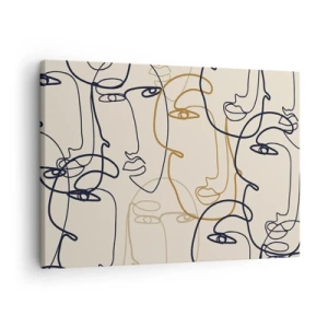 Impression sur toile - Image sur toile - Visages minimalistes au trait sur fond clair - 70x50cm - Portrait multiplié - Décoration murale moderne pour le salon et la chambre ARTTOR