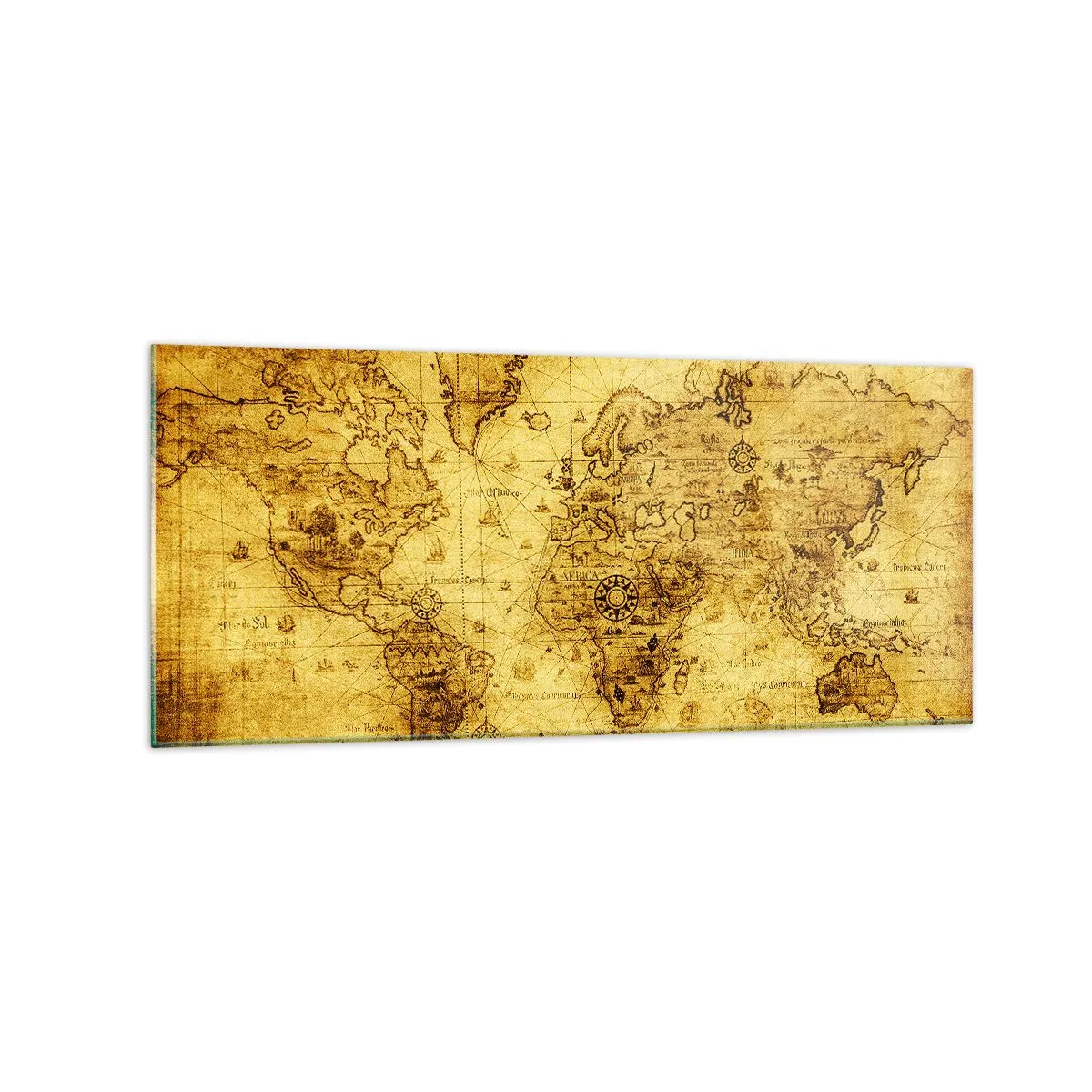 Impression sur verre - Image sur verre - Ancienne carte du monde vintage - 120x50cm - Ce monde est bizarre - Décoration murale moderne pour le salon et la chambre ARTTOR