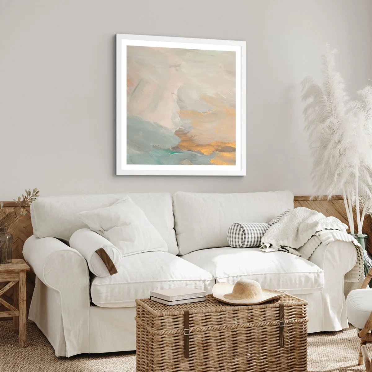 Affiche dans un cadre blanc - Poster - Abstraction – le pays de la douceur - 40x40 cm