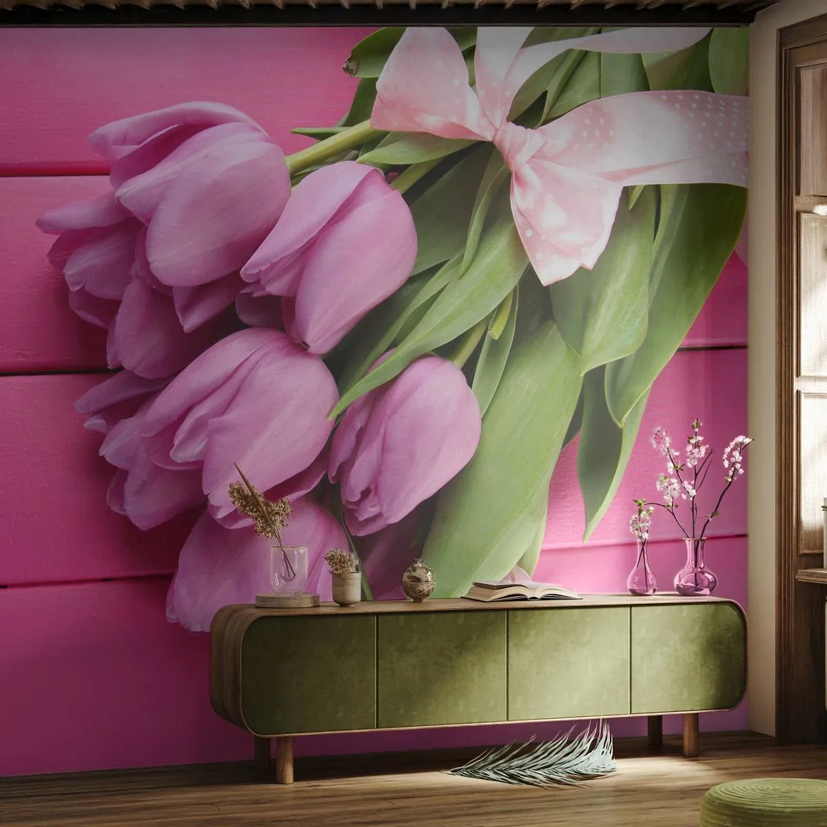 Papier Peint Photo Standard Eco - Juste pour toi - Fleurs, Tulipes, Bouquet de fleurs - 200x140 cm