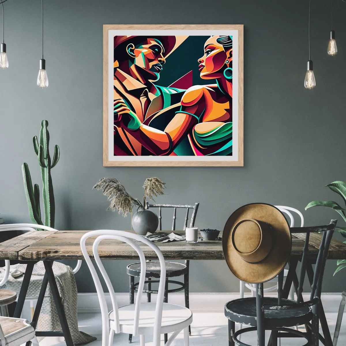 Affiche dans un chêne clair - Poster - Au rythme du coeur - 40x40 cm